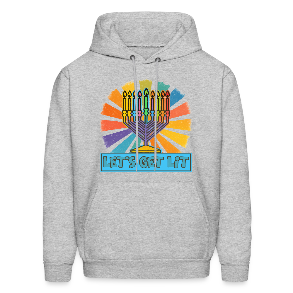 Radiant Retro “Let’s Get Lit” Menorah Men's Hoodie - heather gray