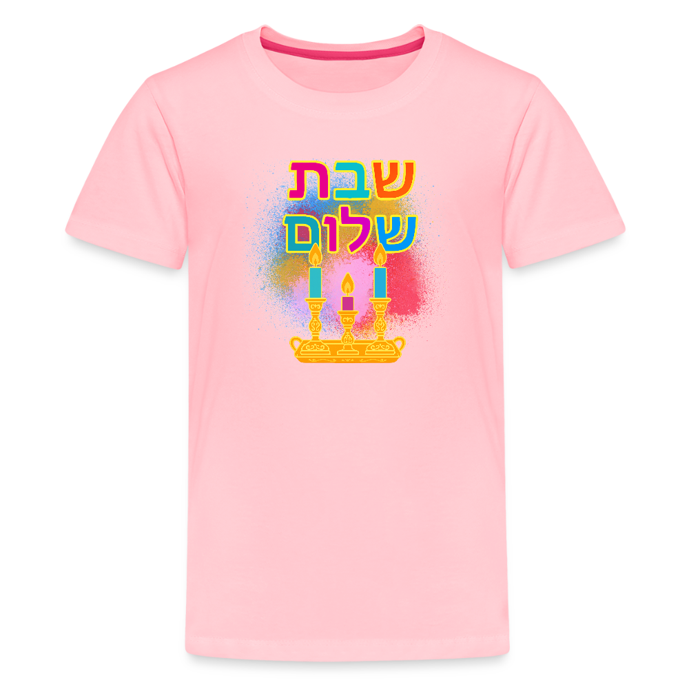 Shabbat Shalom Neon Hebrew Art Kids' Premium T-Shirt - pink