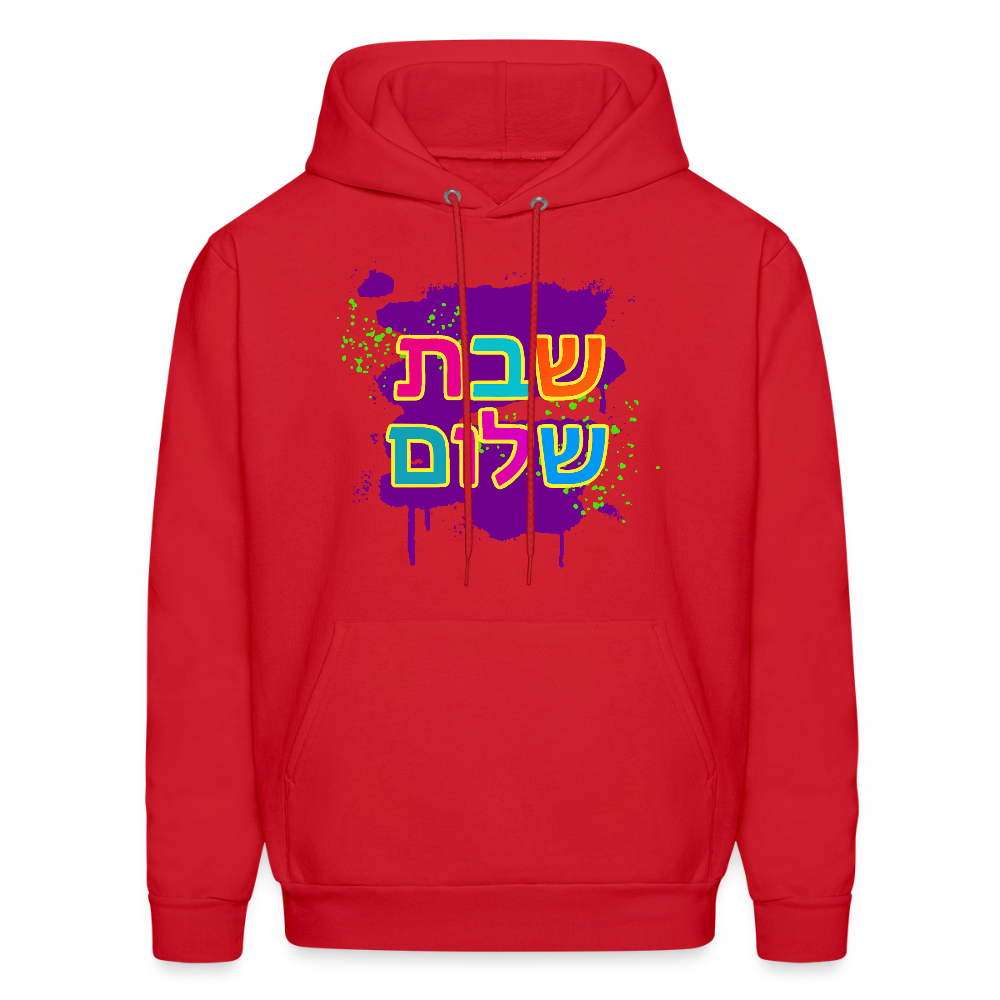 Shabbat Shalom Neon Pop Men's Hoodie - red