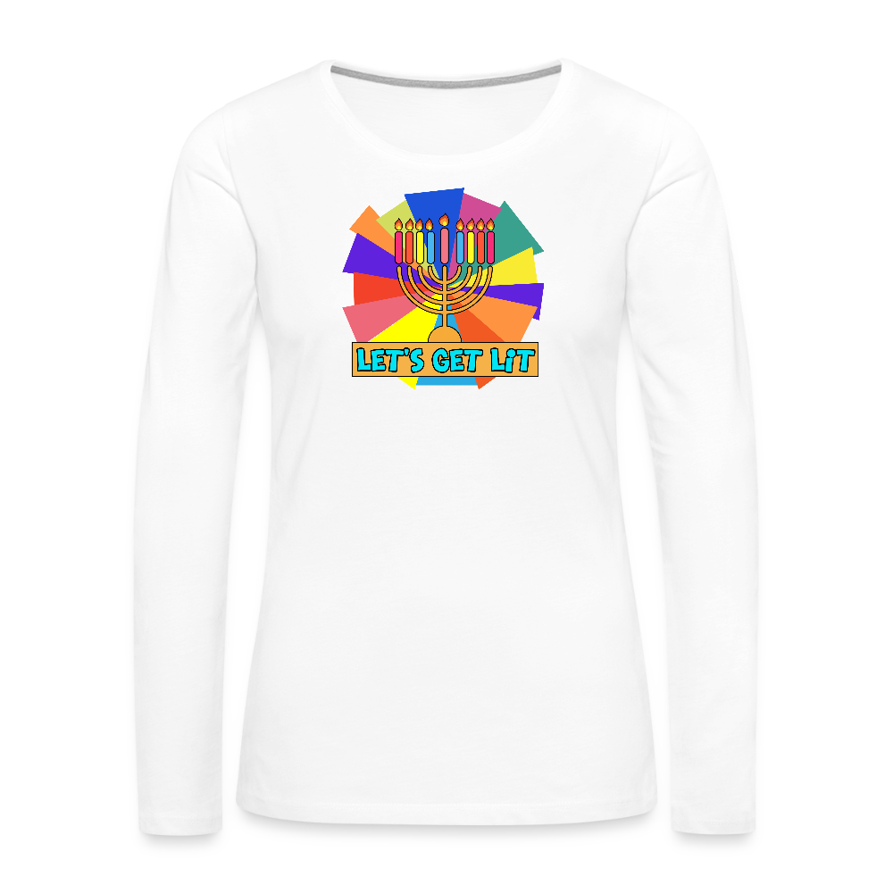 Glow & Get Lit Chanukah Menorah Women's Premium Long Sleeve T-Shirt - white