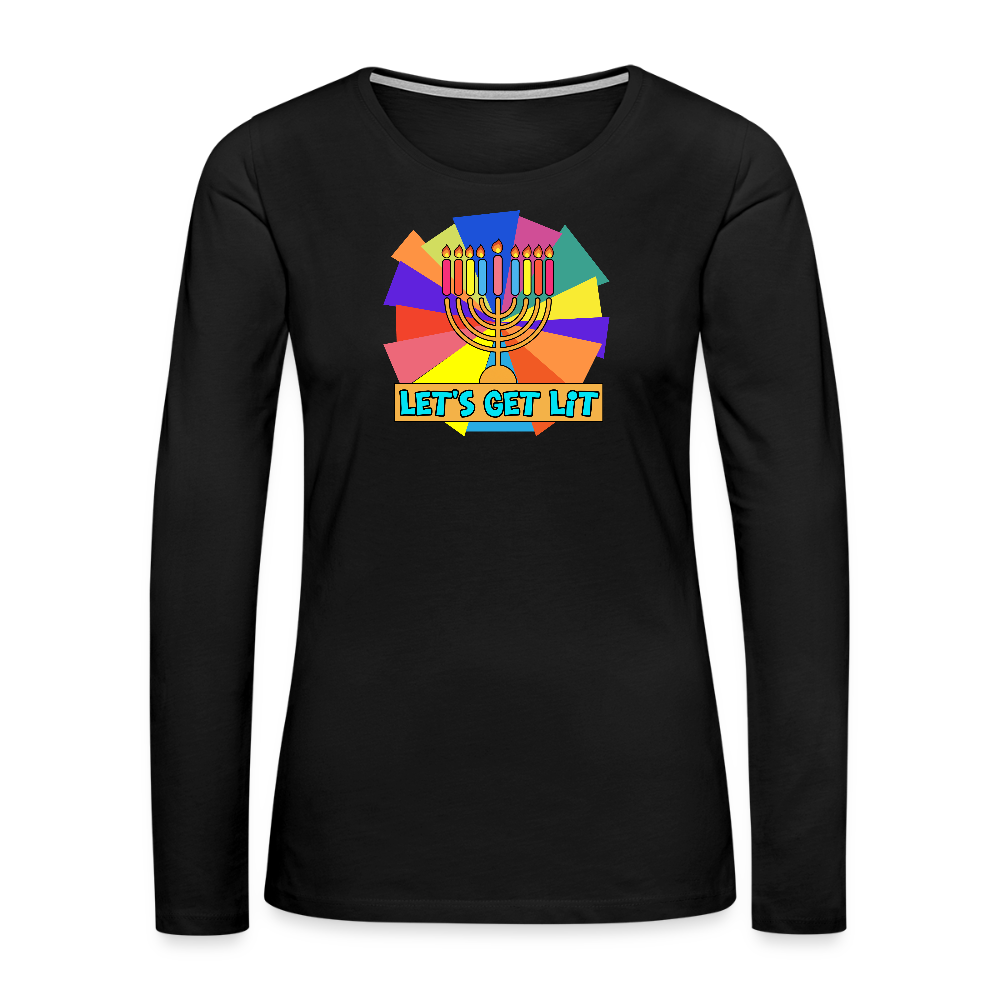 Glow & Get Lit Chanukah Menorah Women's Premium Long Sleeve T-Shirt - black