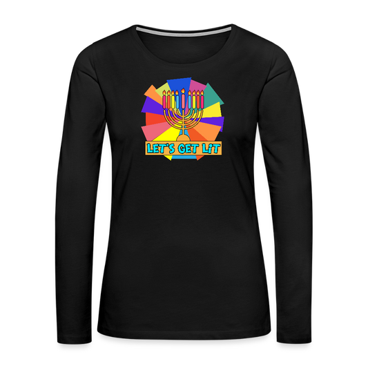Glow & Get Lit Chanukah Menorah Women's Premium Long Sleeve T-Shirt - black
