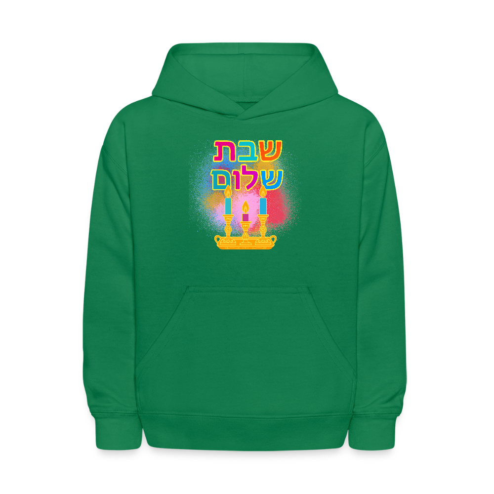 Shabbat Shalom Neon Hebrew Art Kids' Hoodie - kelly green
