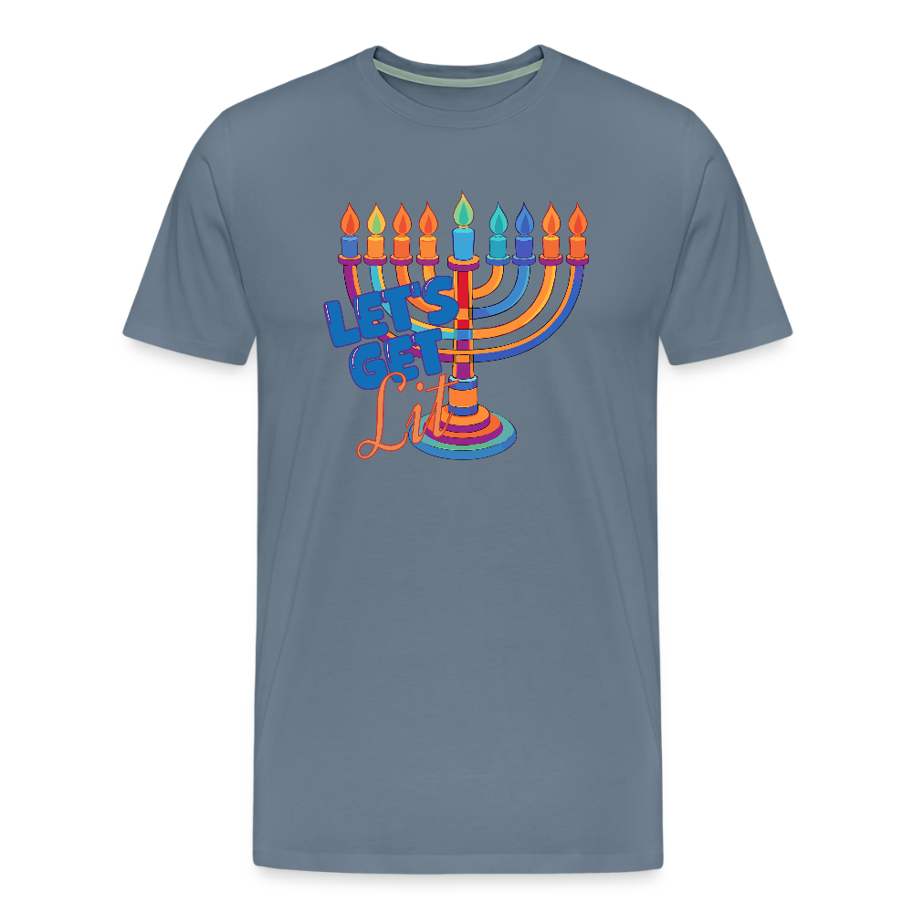 Let's Get Lit Menorah Men's Premium T-Shirt - steel blue
