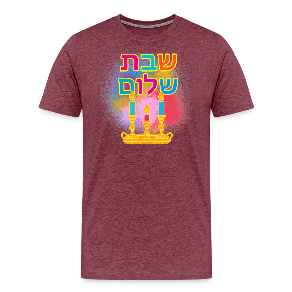 Shabbat Shalom Neon Hebrew Art Men's Premium T-Shirt - heather burgundy
