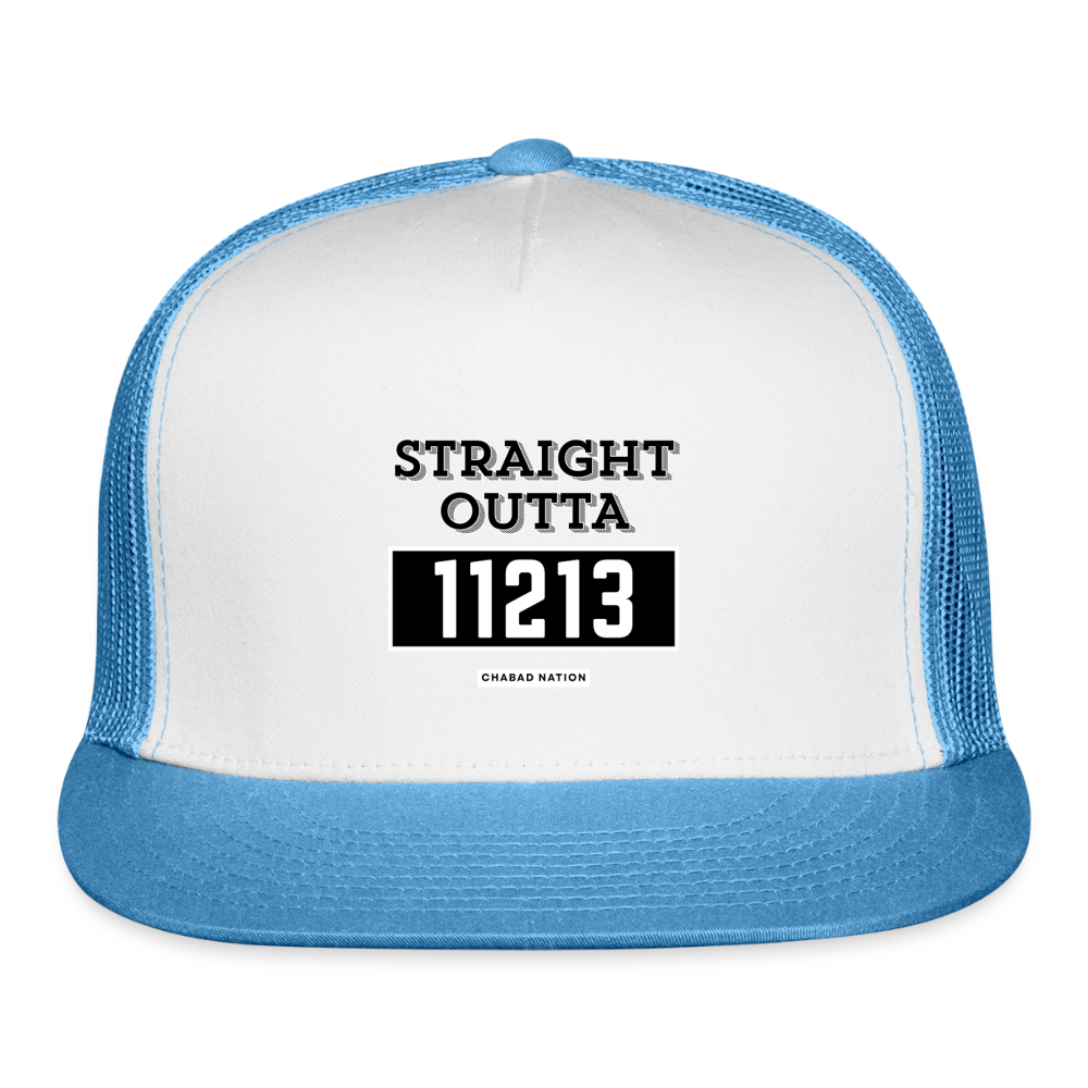 Straight Outta 11213 Trucker Hat - white/blue