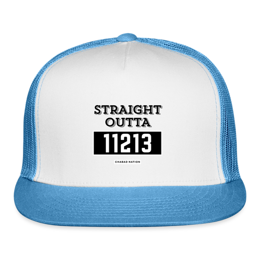 Straight Outta 11213 Trucker Hat - white/blue