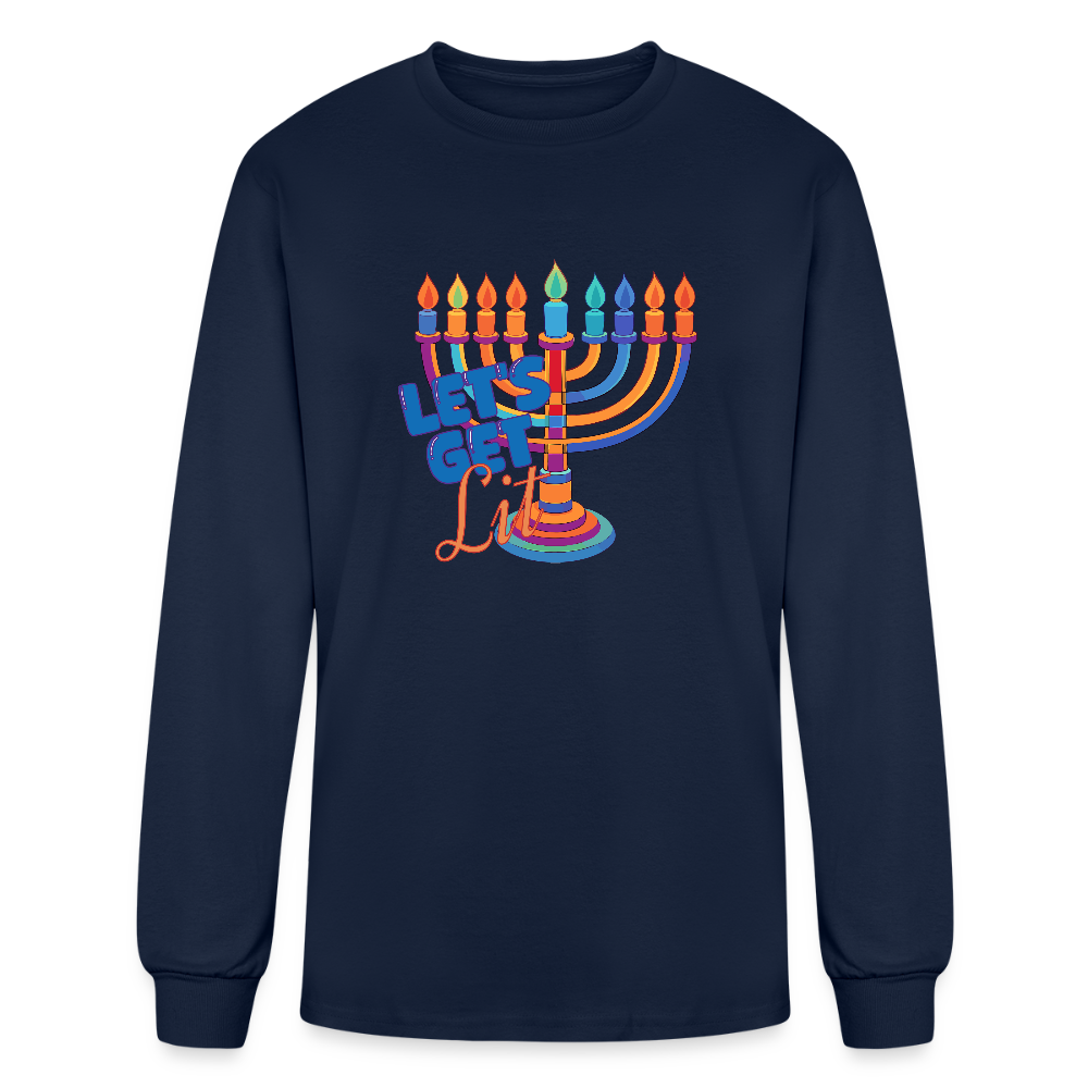 Let's Get Lit Menorah Men's Long Sleeve T-Shirt - navy