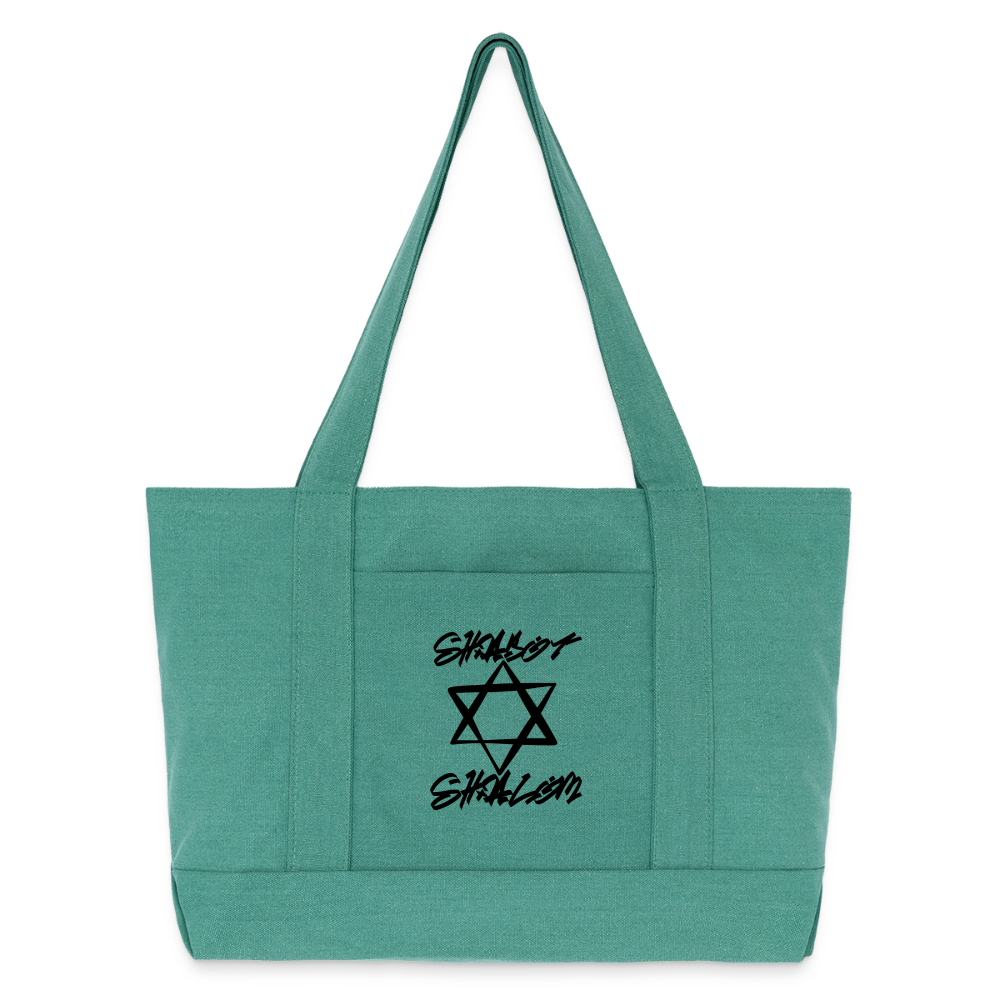 Shabbat Shalom Graffiti Star Cotton Pigment Dyed Tote Bag - mermaid green