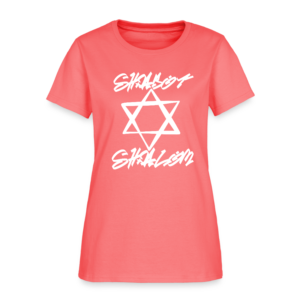 Shabbat Shalom Graffiti Light Star Women's T-Shirt - coral