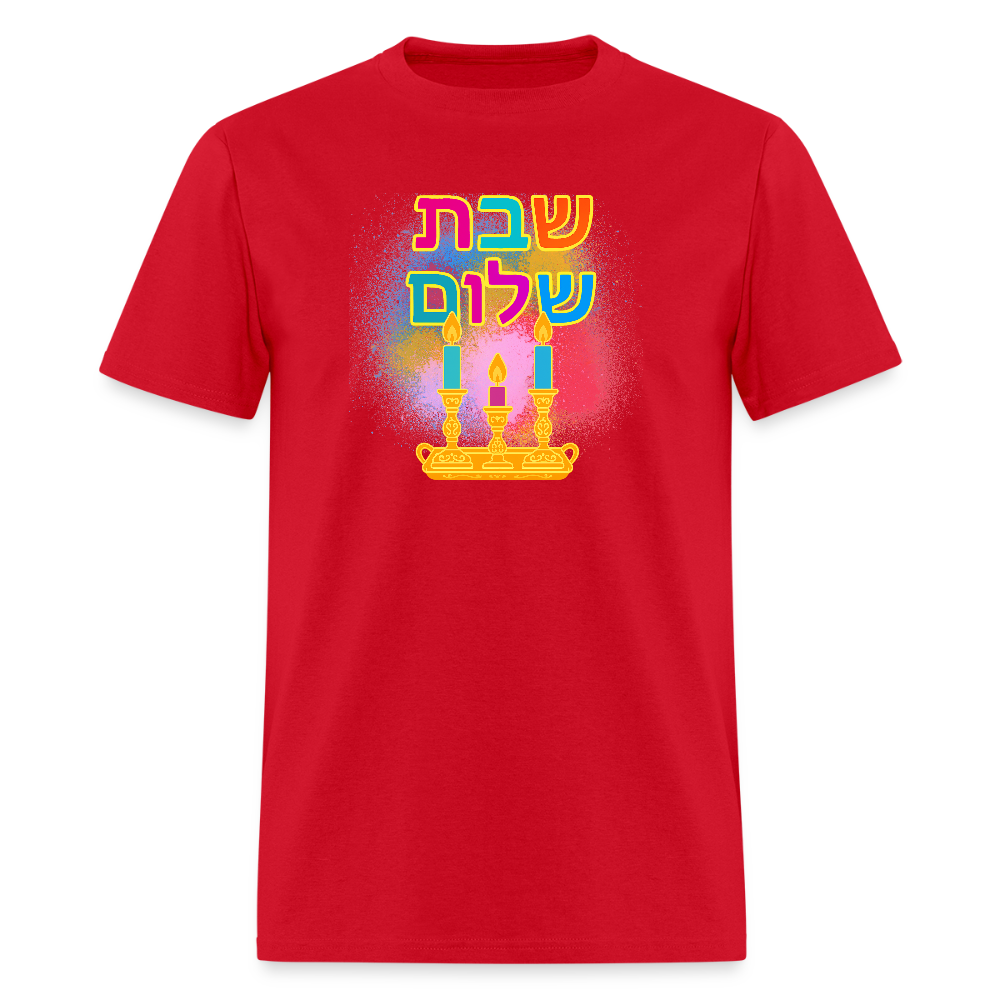 Shabbat Shalom Neon Hebrew Art Men's T-Shirt | GILDAN 5000 - red