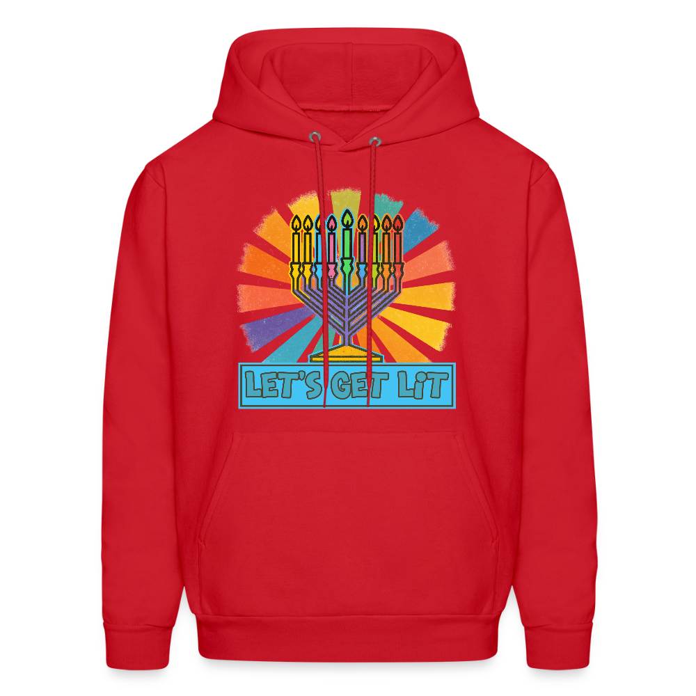 Radiant Retro “Let’s Get Lit” Menorah Men's Hoodie - red