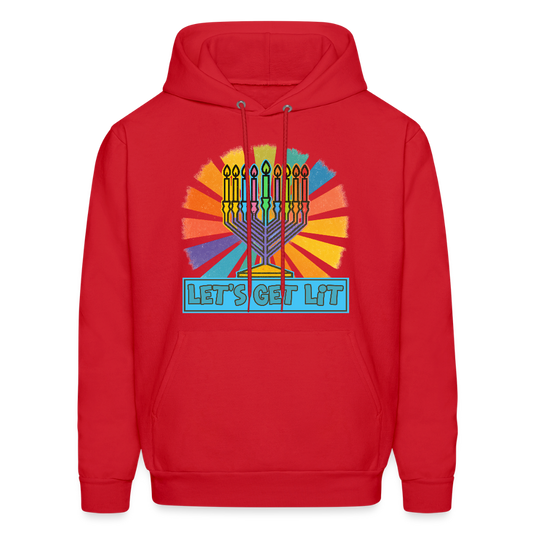 Radiant Retro “Let’s Get Lit” Menorah Men's Hoodie - red